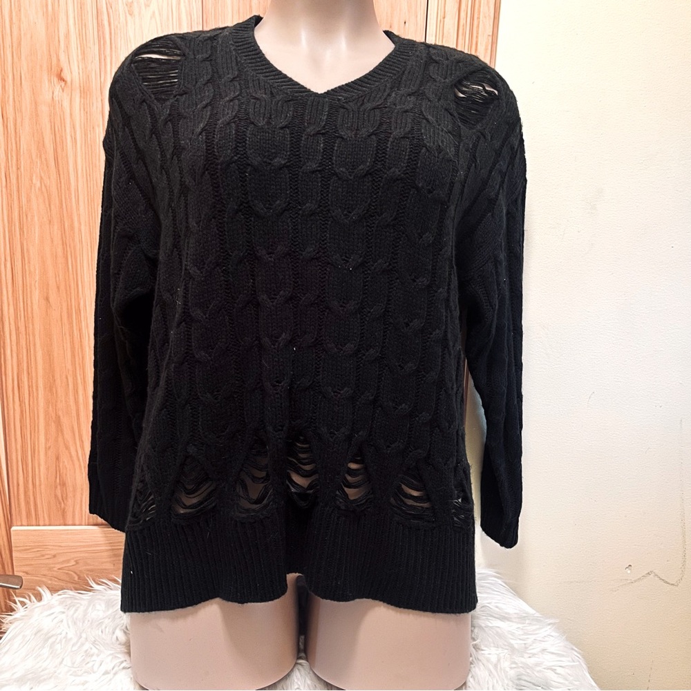 Distressed Cato NWT Black V Neck Soft Sweater